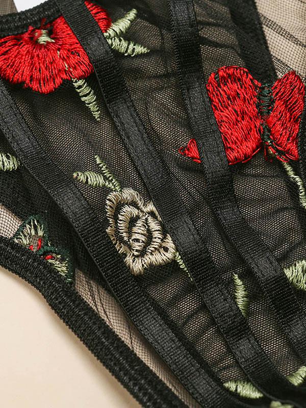 Embroidered See-Through Split Lingerie