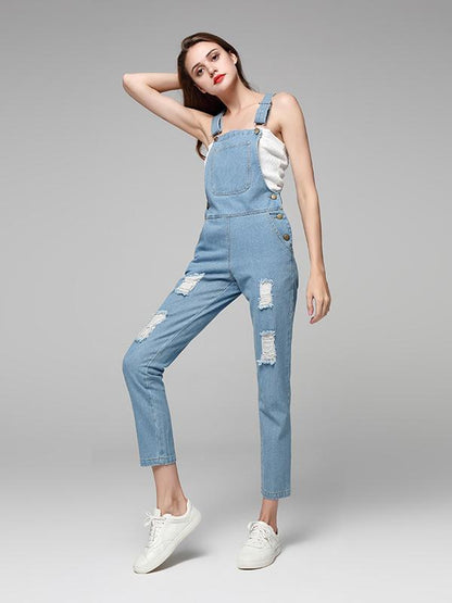 Fashion Light Blue Long Jean Pants Overalls Jumpsuits