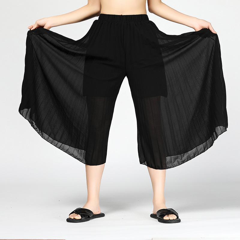 Chiffon Pleated  Ankle Length Wide-Leg Pants