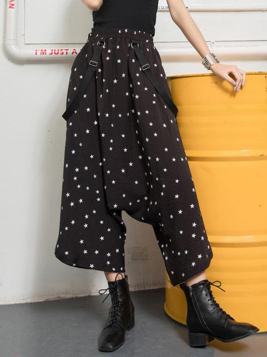 Loose Elastic Waist Harem Pants