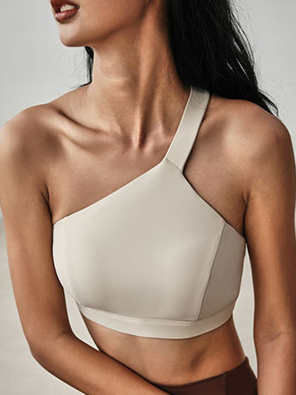 Sexy Wrap One Shoulder Solid Color Sports Bra