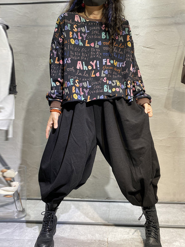 Fashion Contrast Color Printed Long Sleeves Torn Sweatshirt Top