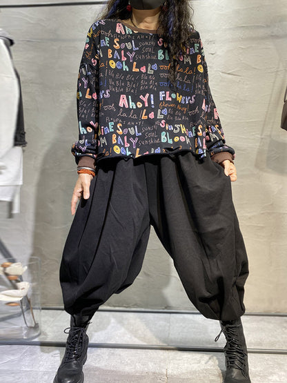 Fashion Contrast Color Printed Long Sleeves Torn Sweatshirt Top