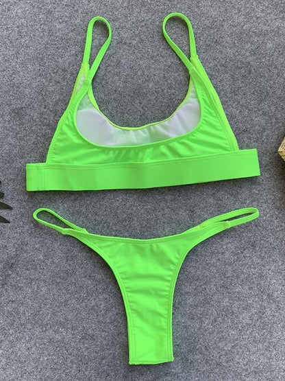 Sexy Solid Color Spaghetti-Neck Split Bikini Swimsuit