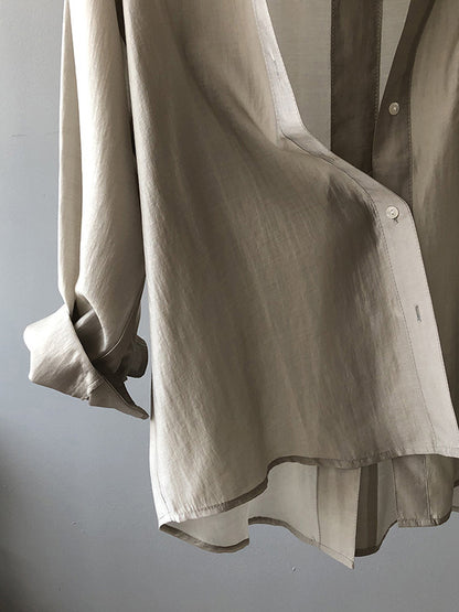 Casual Loose Solid Color Lapel Collar Long Sleeves Shirts