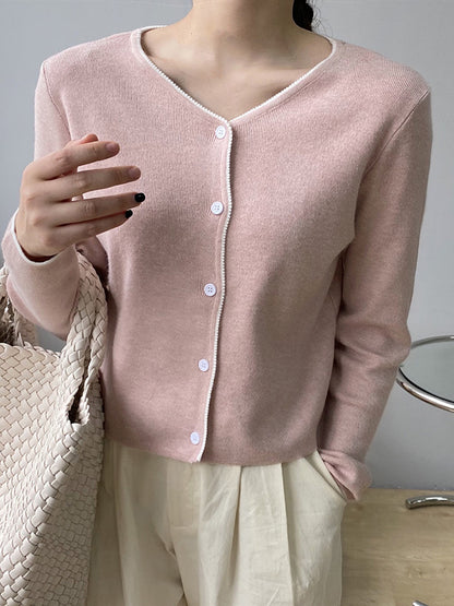 Chic Simple 4 Colors Buttoned V-Neck Long Sleeves Knitted Cardigan