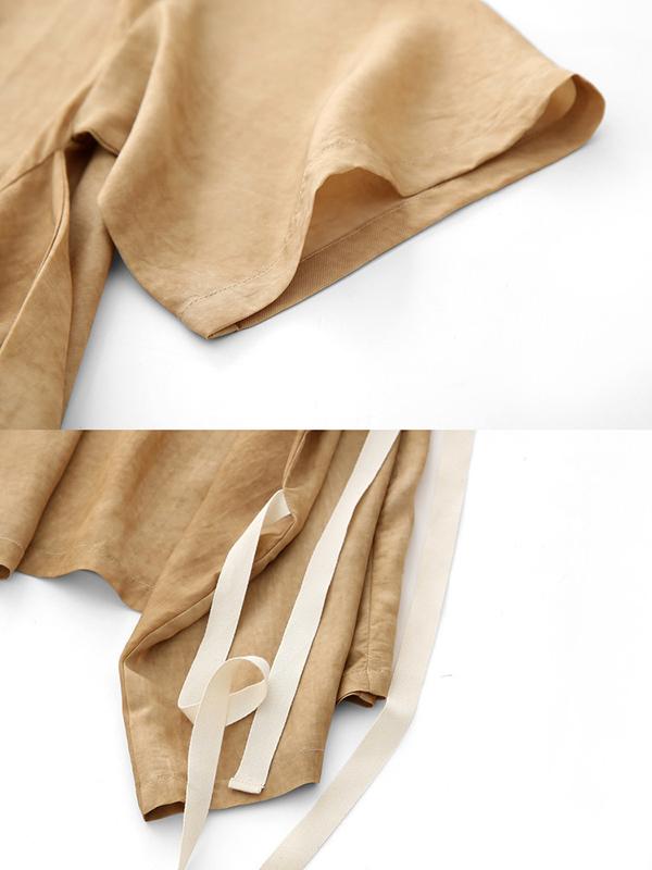 Ginger Yellow Raised Bands Bow-embellished Wide Sleeves Long Dress