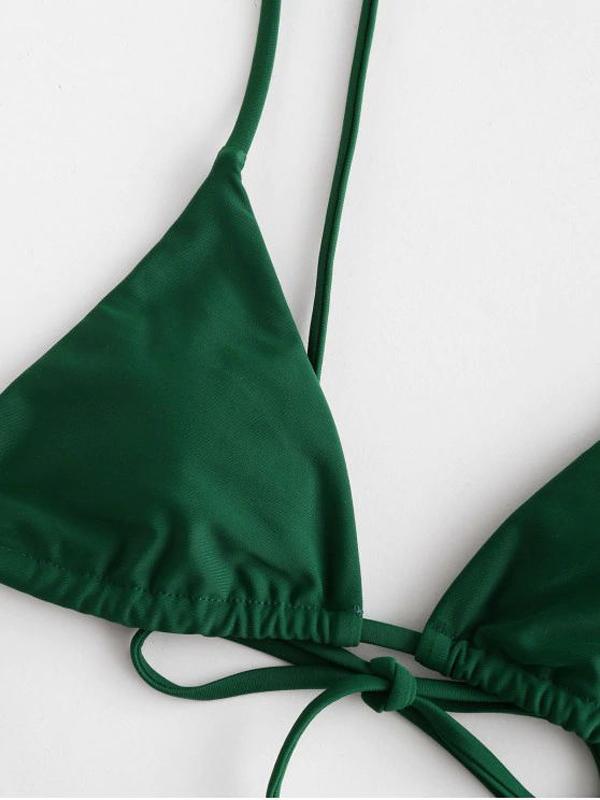 Solid Color Bandage Three-Piece Bikini Swimsuit
