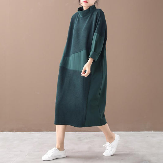 Buykud Irregular Stitching Casual Turtleneck Loose Dress