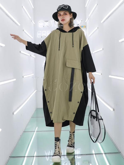 Casual Split-joint Long Hoodie Dress