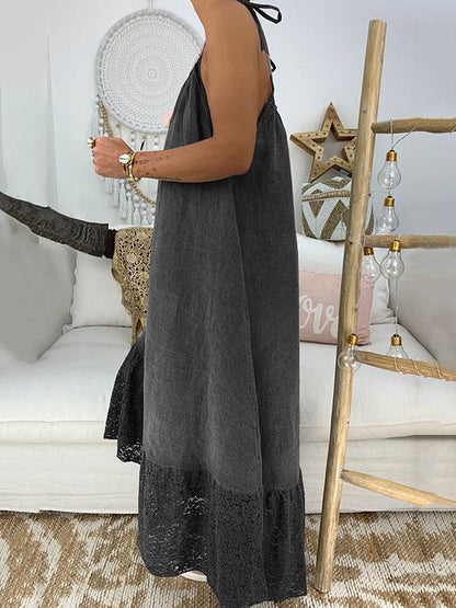 Solid Split-joint Maxi Dress