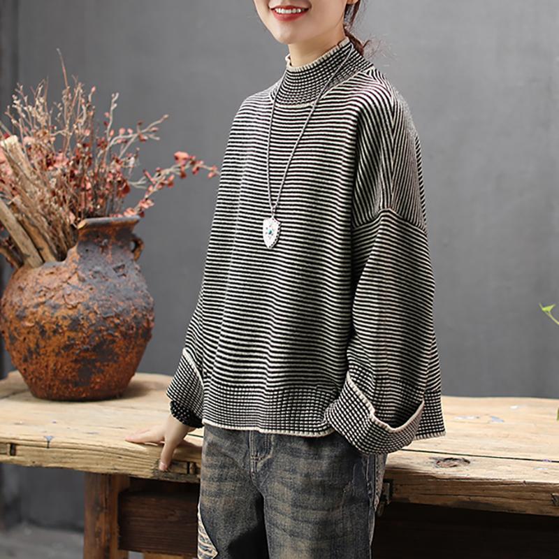Half Turtleneck Striped Pullover Casual Sweater