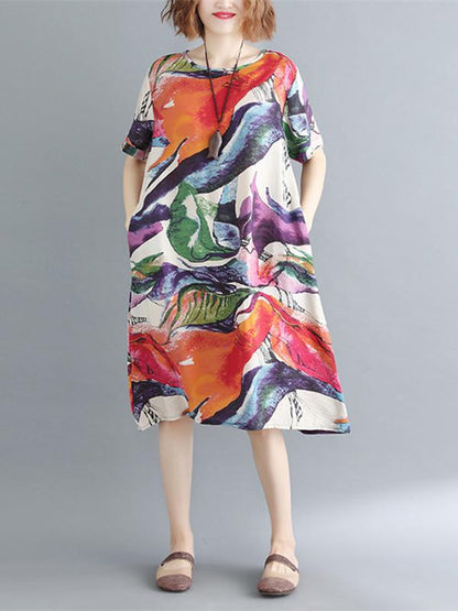 Loose Colorful Long Cotton Dress