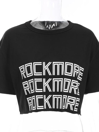 Letter Printed Round Neck Tees
