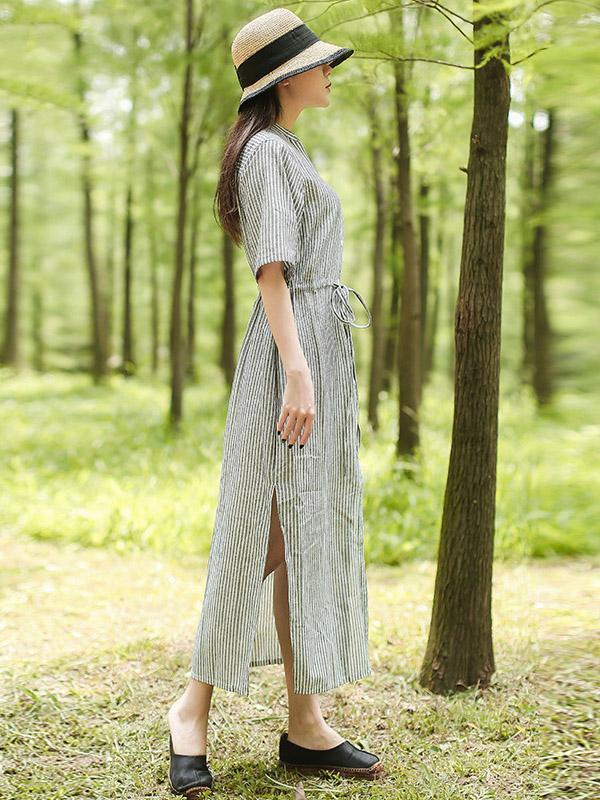 Artistic Retro Striped Shirt Dress