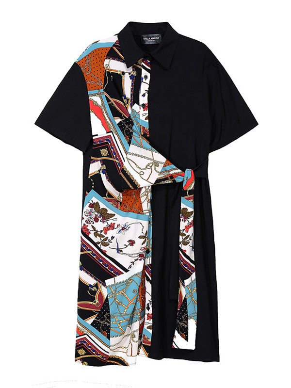 Original Printing Lapel Split-Joint Shirt Dress