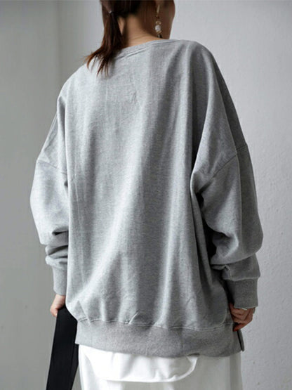 Casual Irregular Buttoned Solid Color Round-Neck Long Sleeves T-Shirt