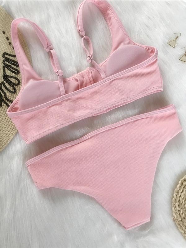 Button Solid Beach Bikinis Swimwear