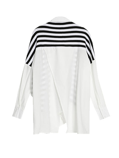 Stylish Asymmetric Split-Joint Striped High-Low Irregular Clipping Split-Back Blouse