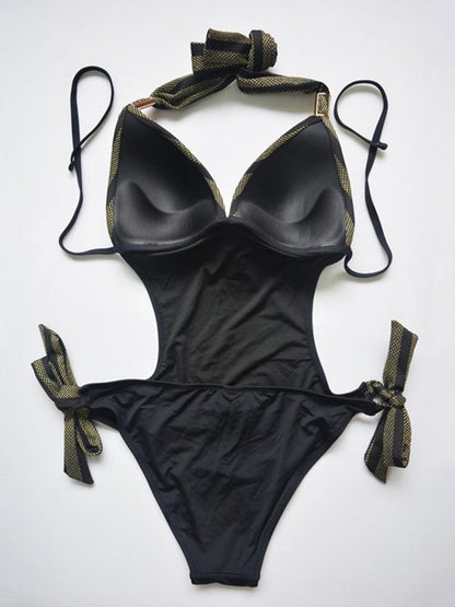 Halter-neck Knot Side One-piece Swimwear
