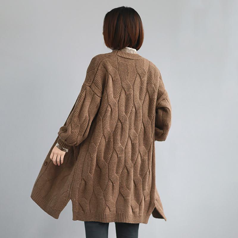 Buykud Casual Solid Color V-neck Thick Cardigan Sweater