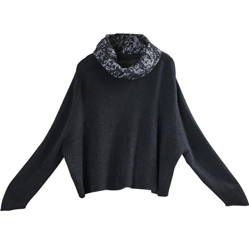 Buykud Jacquard Neckline Winter Solid Color Turtleneck Sweater