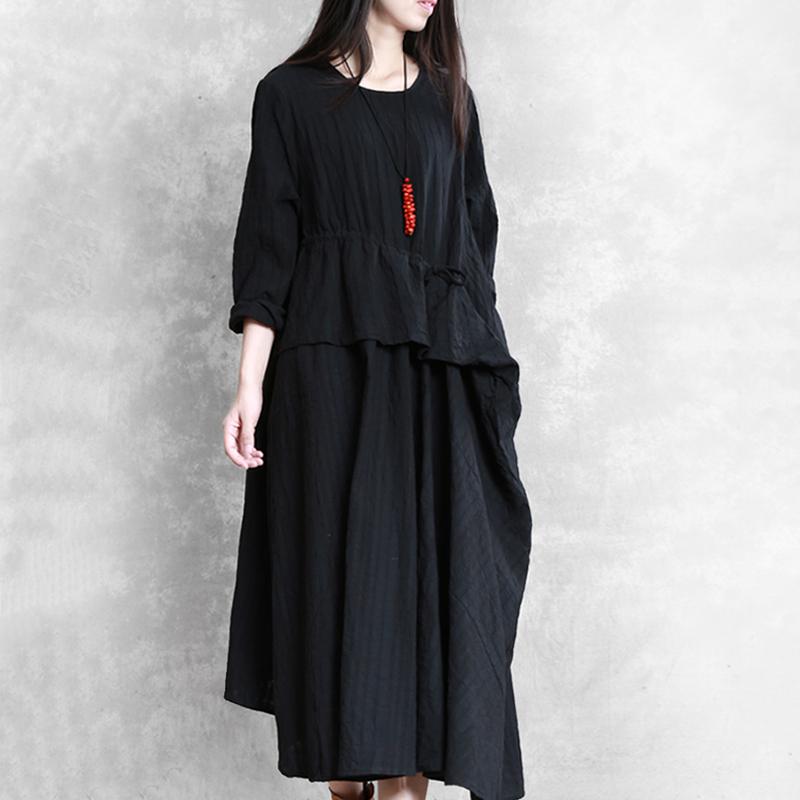 Buykud Drawstring Irregular Oblique Ruffle Loose Dress