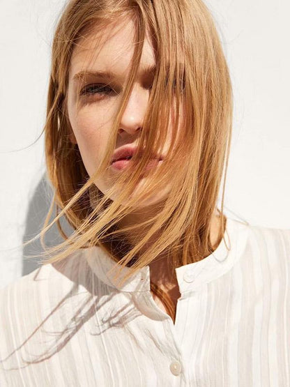 Ruffled Striped Long Sleeve Blouses&Shirts Top