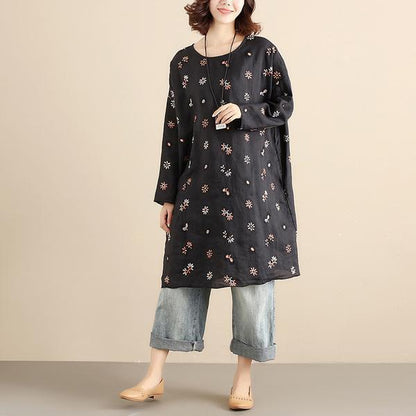 Embroidery Long Sleeve Loose Casual Women Blouse