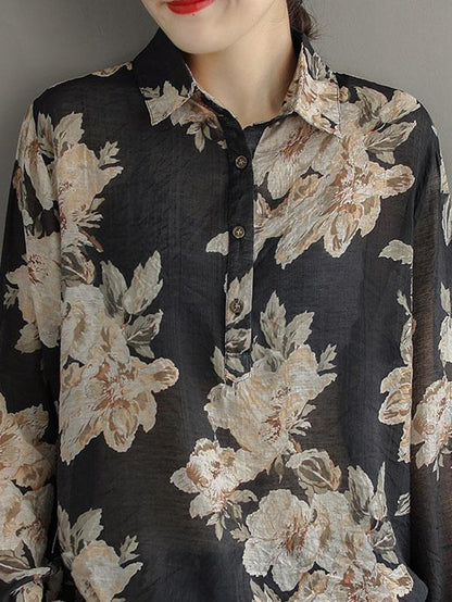 Artistic Retro Floral Shirt Blouse Tops