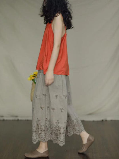 Vintage Linen Hollow Wide Leg Pants