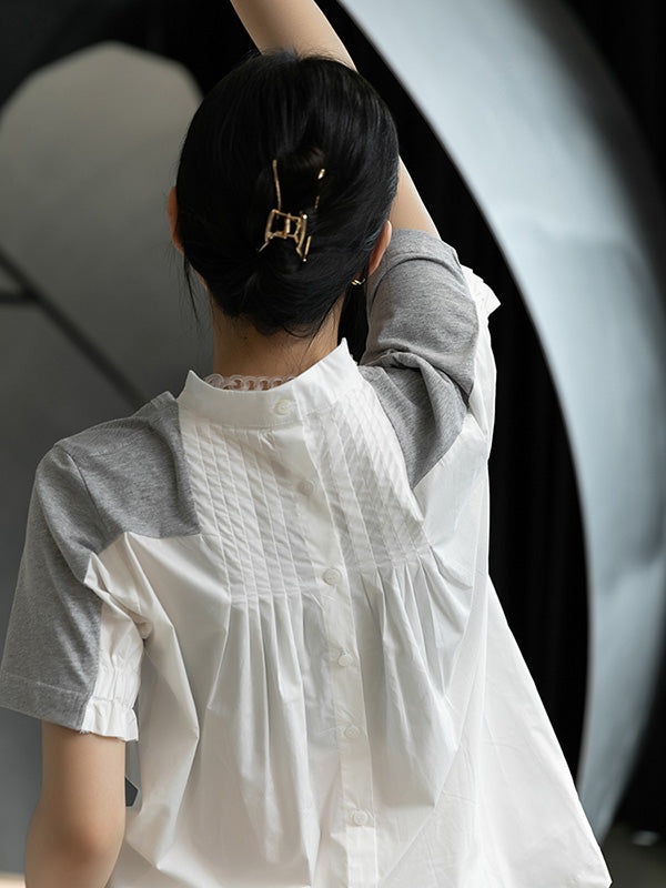 Original Split-Joint Round-Neck High-Low Buttoned T-Shirt