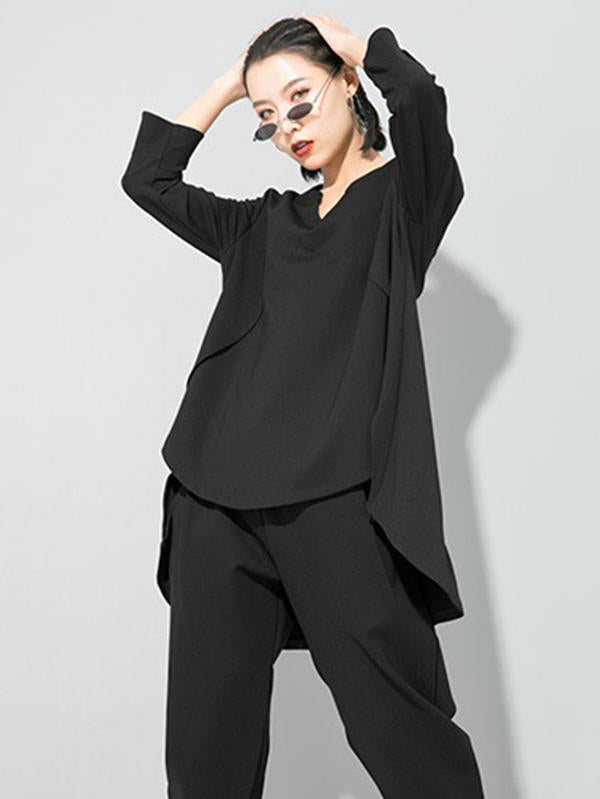 Simple Irregularity V-Neck T-Shirts Tops