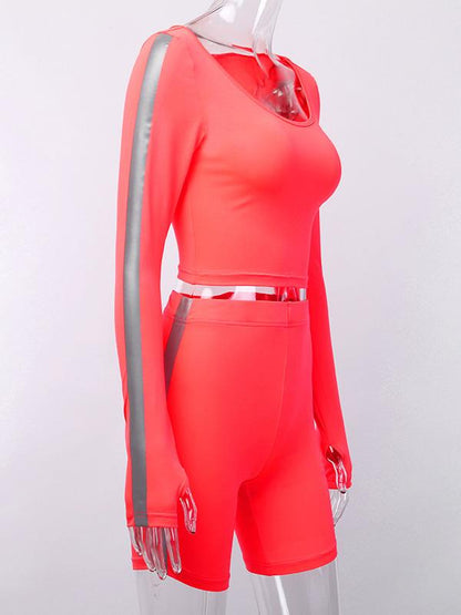 Reflective Long Sleeves Tee and Sports Shorts Suits