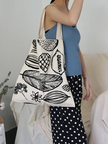 Simple Printed Big Leaf Canvas Bag