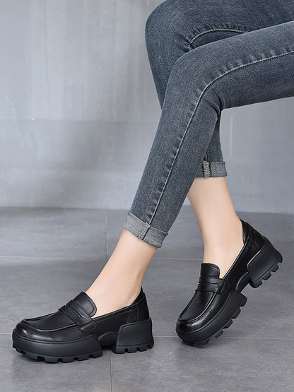 Vintage Cow Leather Low-Top Platform Loafers
