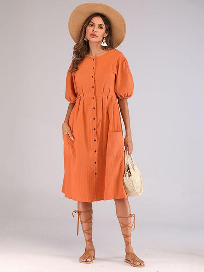 Casual Round-Neck solid Midi Dresses