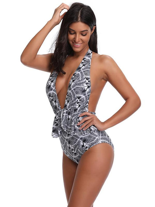 Halter Backless High Waisted One Piece Swimwear