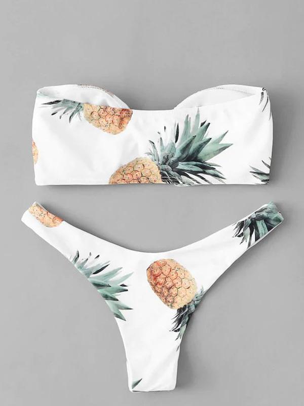 Floral-Print Bandeau Split Bikini Swimsuit