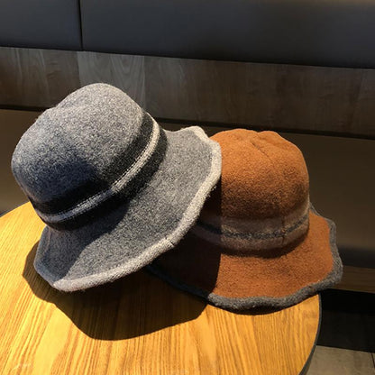Buykud Colorblock Striped Warm Foldable Bucket Hat