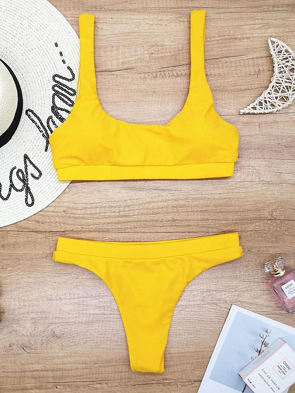 Solid Color Strapless High Waist Bikini Swimwear