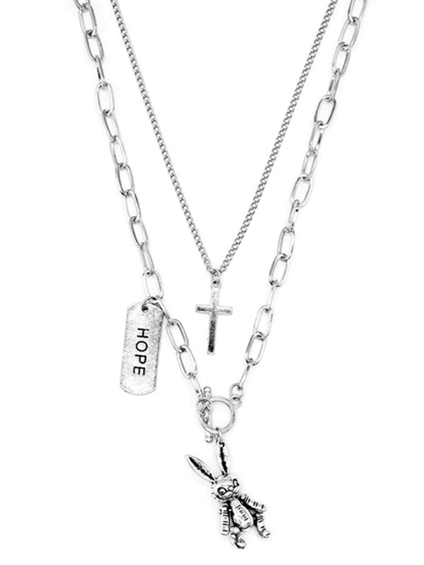 Cool Chic Alloy Chain Rabbit Cross Pendant Necklace