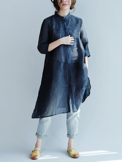 Casual Split-side Embroidered Shirt