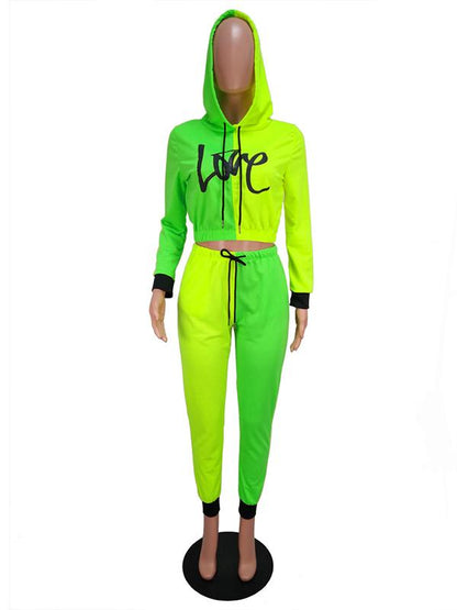 Letter Print Split-joint Hoodies & Sports Pants Suits