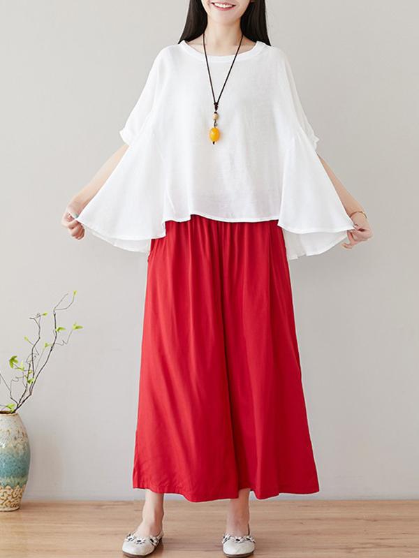 Loose Solid T-Shirt + Wide Leg Pants