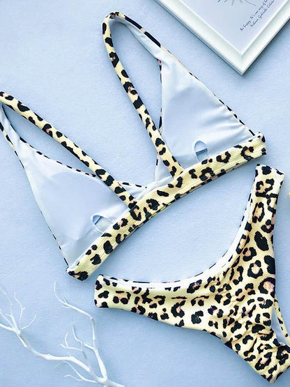 Leopard Printed Spaghetti-neck Bikini Set