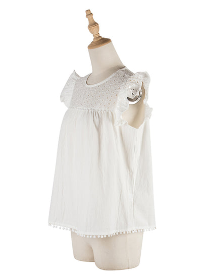 Urban Hollow Falbala Round-Neck White Vest Top
