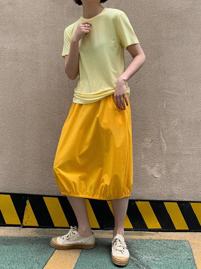 Casual Cotton Elastic Waist Skirt