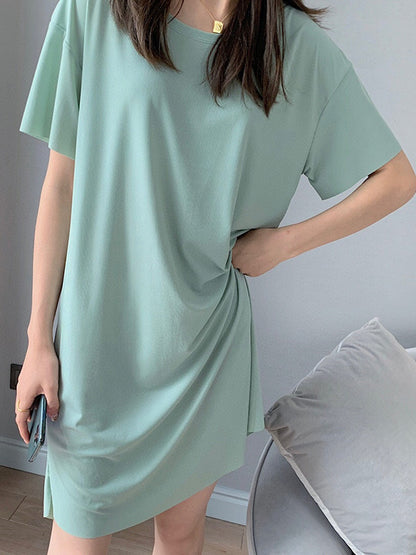 Casual Solid Color Short Sleeve Round-Neck Dress