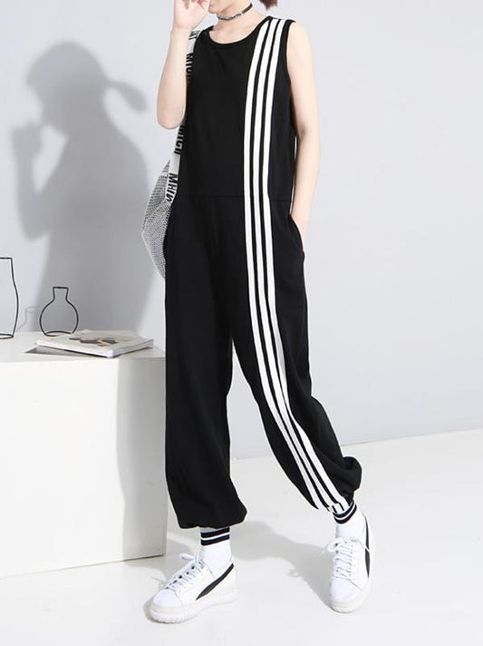 Loose Sleeveless Striped Jumpsuits